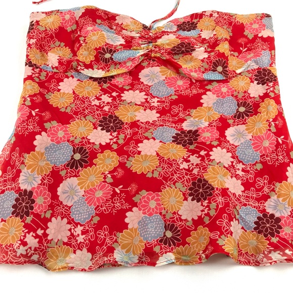 {Shoshanna} Floral Print Halter Strapless Silk Top - Picture 6 of 8